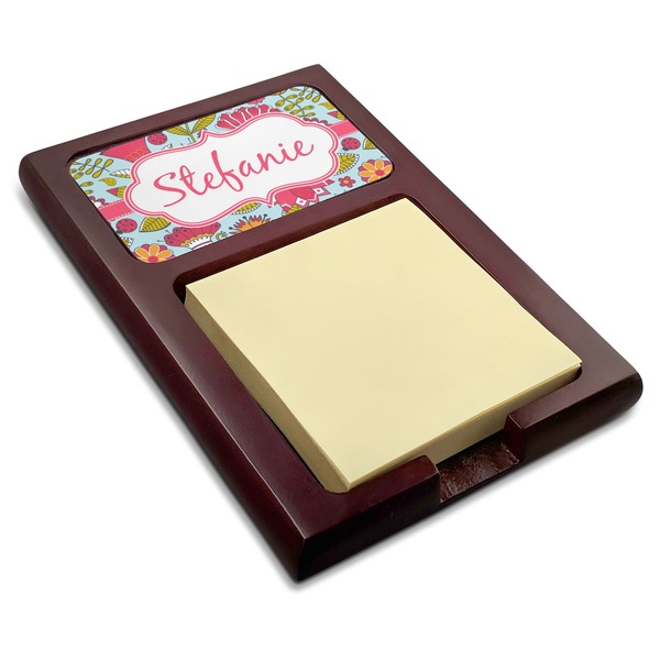 Custom Wild Flowers Red Mahogany Sticky Note Holder (Personalized)