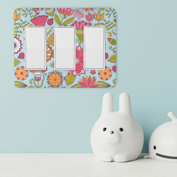 Wild Flowers Rocker Light Switch Covers - Triple - IN CONTEXT