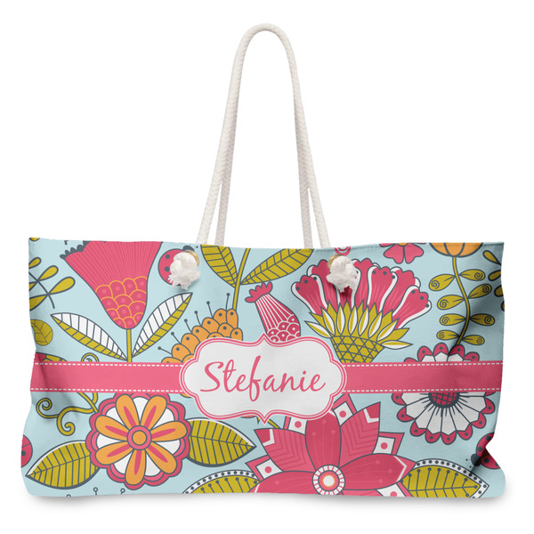 Custom Wild Flowers Large Tote Bag with Rope Handles (Personalized)