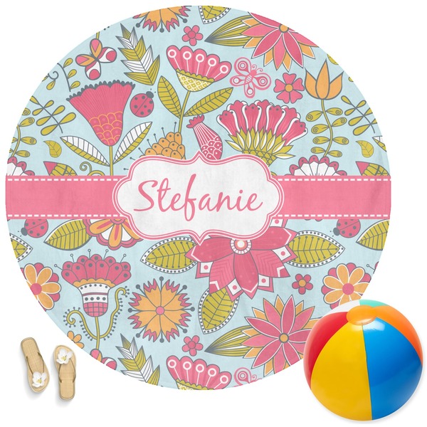 Custom Wild Flowers Round Beach Towel (Personalized)