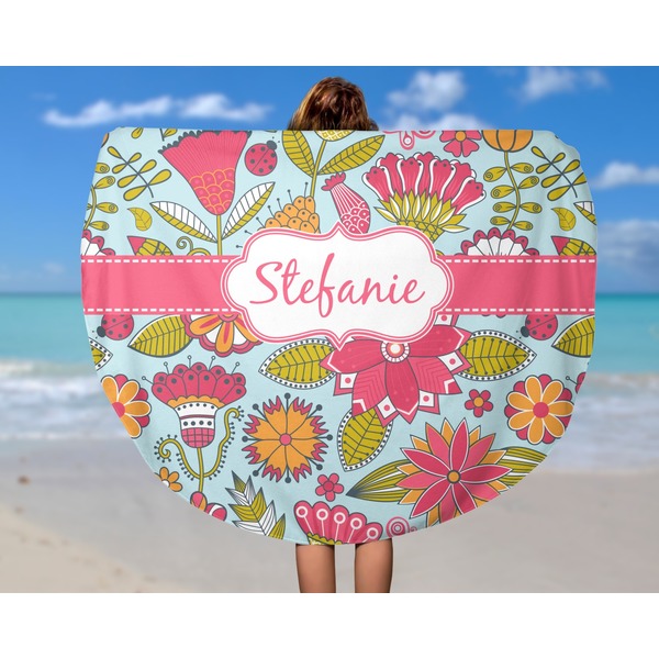Wild Flowers Round Beach Towel - In Use