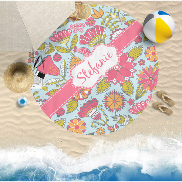 Wild Flowers Round Beach Towel Lifestyle