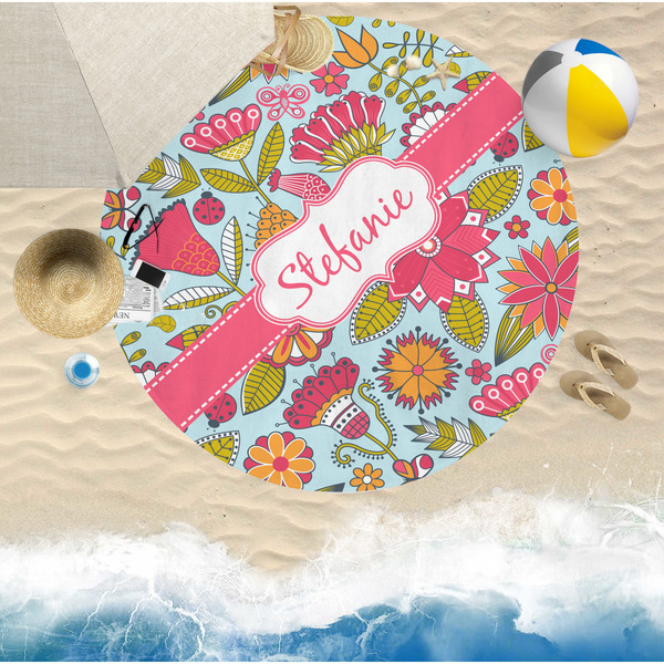 Wild Flowers Round Beach Towel Lifestyle