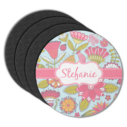 Wild Flowers Round Rubber Backed Coasters - Set of 4 (Personalized)