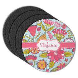 Wild Flowers Round Rubber Backed Coasters - Set of 4 (Personalized)