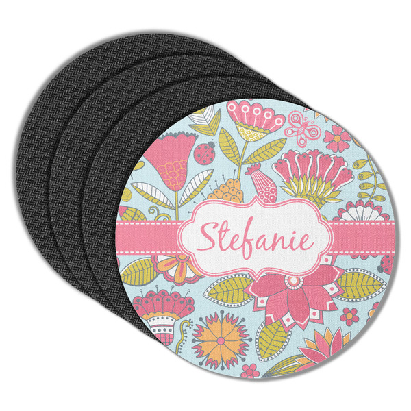 Custom Wild Flowers Round Rubber Backed Coasters - Set of 4 (Personalized)