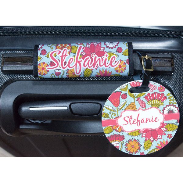 Wild Flowers Round Luggage Tag & Handle Wrap - In Context