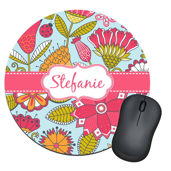 Custom Wild Flowers Round Mouse Pad (Personalized)