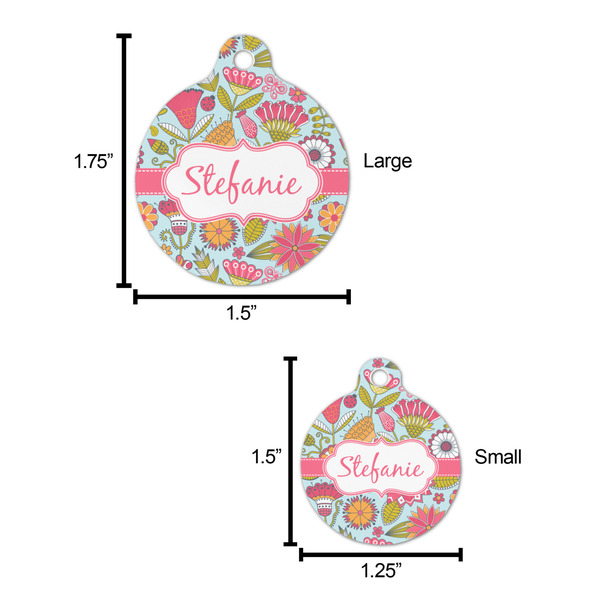 Wild Flowers Round Pet ID Tag - Large - Comparison Scale