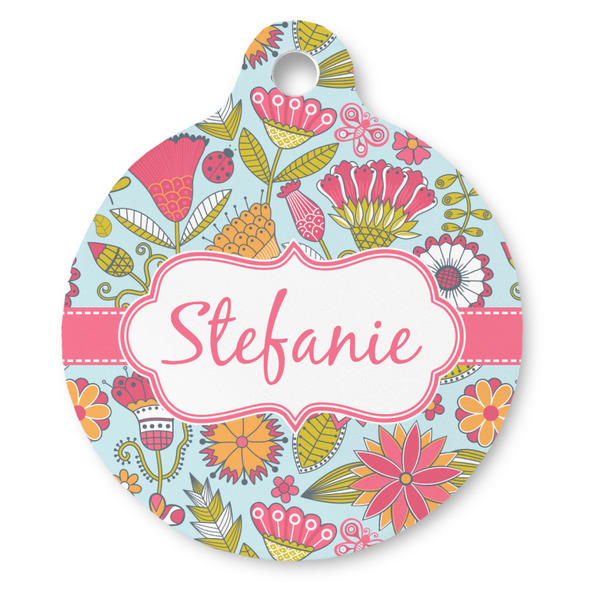 Custom Wild Flowers Round Pet ID Tag - Large (Personalized)