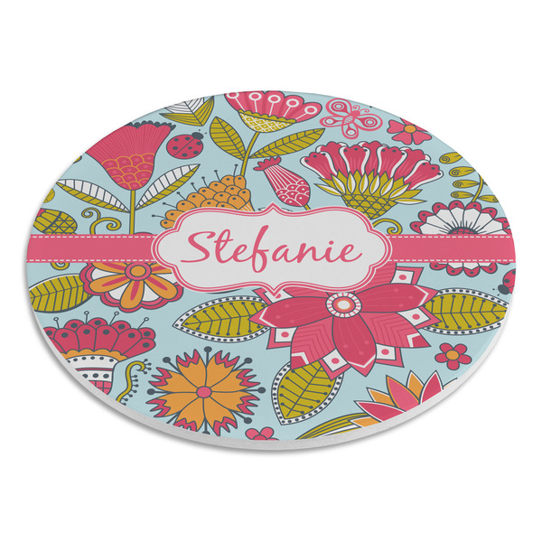 Wild Flowers Round Stone Trivet - Angle View