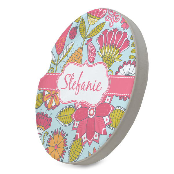 Wild Flowers Sandstone Car Coaster - STANDING ANGLE