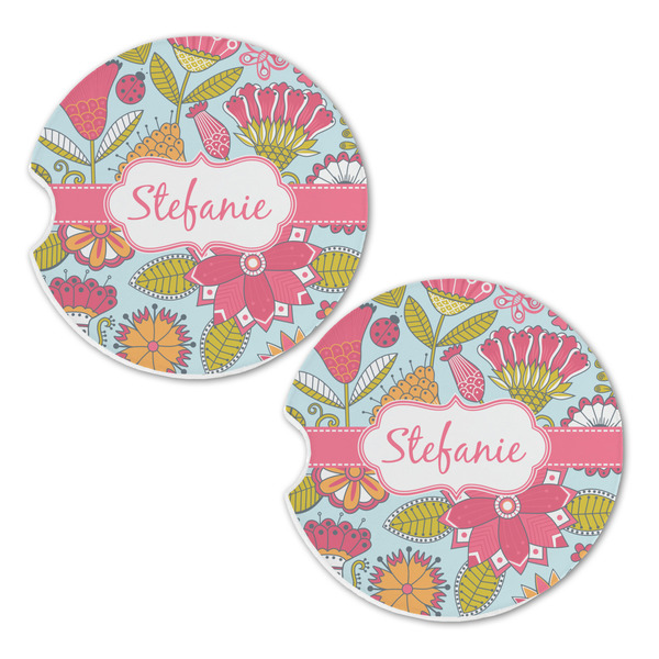 Wild Flowers Sandstone Car Coasters - Set of 2
