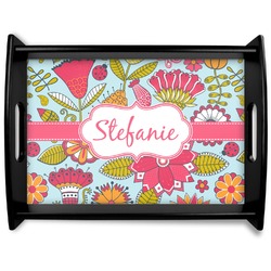 Wild Flowers Black Wooden Tray - Large (Personalized)