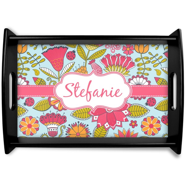 Custom Wild Flowers Black Wooden Tray - Small (Personalized)