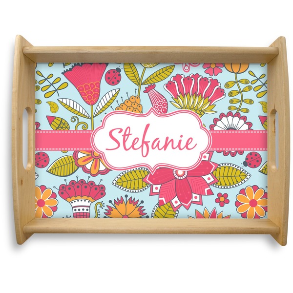 Custom Wild Flowers Natural Wooden Tray - Large (Personalized)