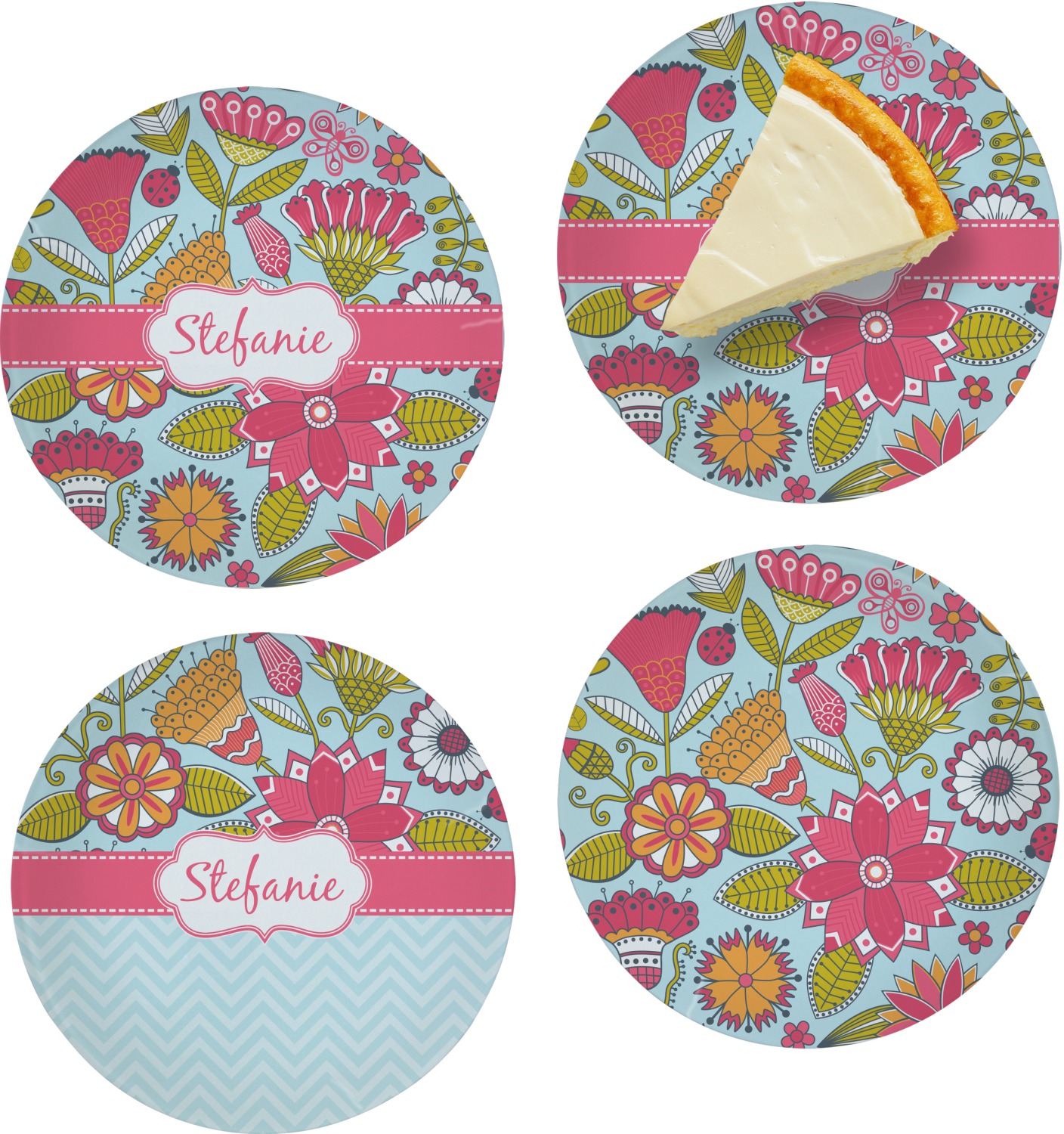 Custom Wild Flowers 8" Glass Appetizer / Dessert Plates Single or Set