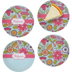 Wild Flowers Set of 4 Glass Appetizer / Dessert Plate 8" (Personalized)