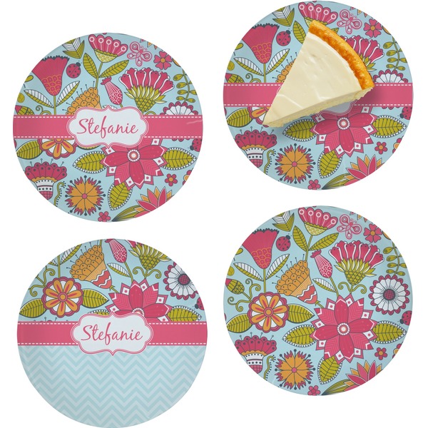 Custom Wild Flowers Set of 4 Glass Appetizer / Dessert Plate 8" (Personalized)