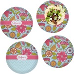 Wild Flowers Set of 4 Glass Lunch / Dinner Plate 10" (Personalized)