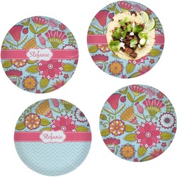 Wild Flowers Set of 4 Glass Lunch / Dinner Plate 10" (Personalized)