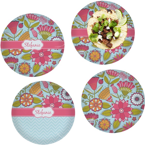 Custom Wild Flowers Set of 4 Glass Lunch / Dinner Plate 10" (Personalized)