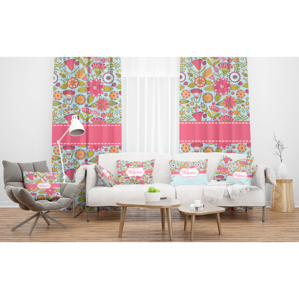 Wild Flowers Sheer and Custom Curtains in Room with Matching Pillows