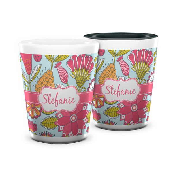 Custom Wild Flowers Ceramic Shot Glass - 1.5 oz (Personalized)