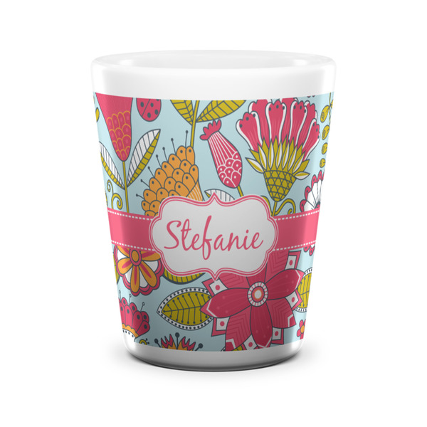 Custom Wild Flowers Ceramic Shot Glass - 1.5 oz - White - Set of 4 (Personalized)