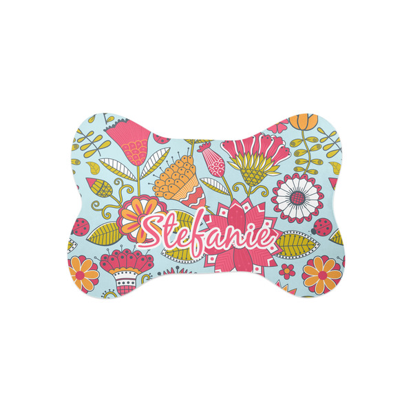 Custom Wild Flowers Bone Shaped Dog Food Mat (Small) (Personalized)
