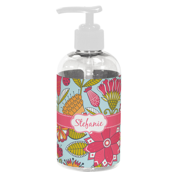 Custom Wild Flowers Plastic Soap / Lotion Dispenser (8 oz - Small - White) (Personalized)