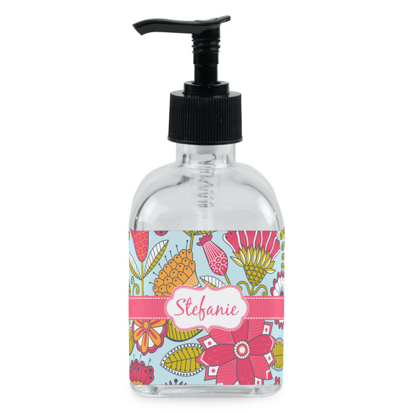Custom Wild Flowers Glass Soap & Lotion Bottle - Single Bottle (Personalized)
