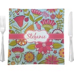Wild Flowers 9.5" Glass Square Lunch / Dinner Plate- Single or Set of 4 (Personalized)