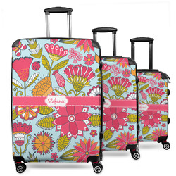 Wild Flowers 3 Piece Luggage Set - 20" Carry On, 24" Medium Checked, 28" Large Checked (Personalized)