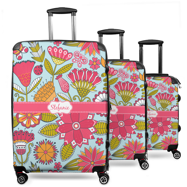 Custom Wild Flowers 3 Piece Luggage Set - 20" Carry On, 24" Medium Checked, 28" Large Checked (Personalized)
