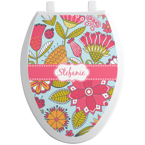 Custom Wild Flowers Toilet Seat Decal - Elongated (Personalized)