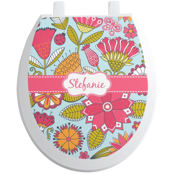 Custom Wild Flowers Toilet Seat Decal - Round (Personalized)