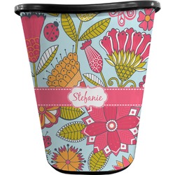 Wild Flowers Waste Basket - Single Sided (Black) (Personalized)