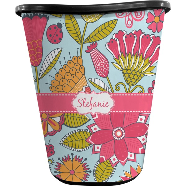 Custom Wild Flowers Waste Basket - Single Sided (Black) (Personalized)