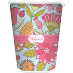 Wild Flowers Waste Basket - Single Sided (White) (Personalized)