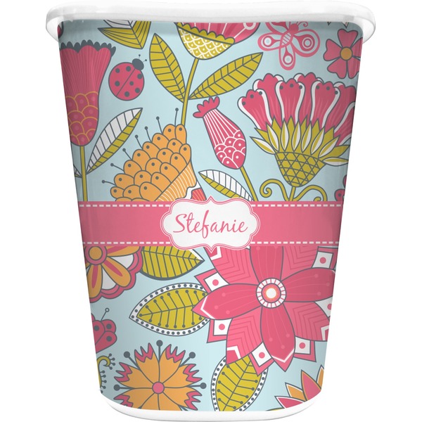 Custom Wild Flowers Waste Basket - Double Sided (White) (Personalized)
