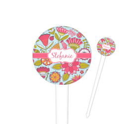 Wild Flowers 4" Round Plastic Food Picks - White - Double Sided (Personalized)