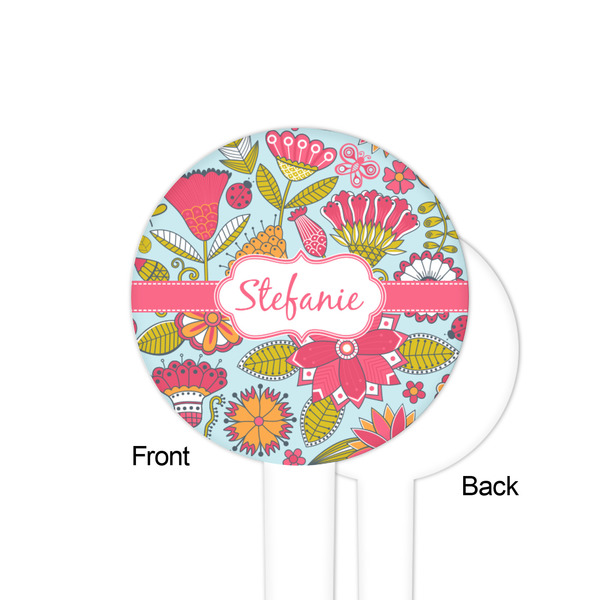 Wild Flowers White Plastic 4" Food Pick - Round - Single Sided - Front & Back
