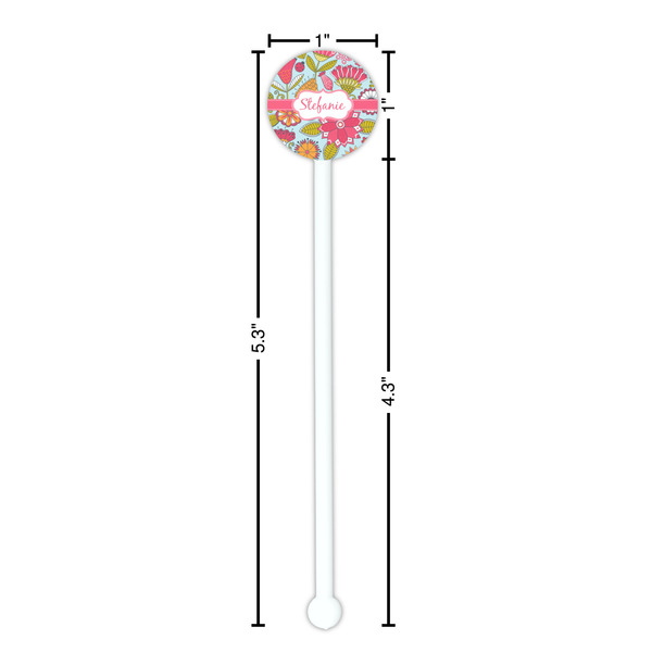 Wild Flowers White Plastic 5.5" Stir Stick - Round - Dimensions