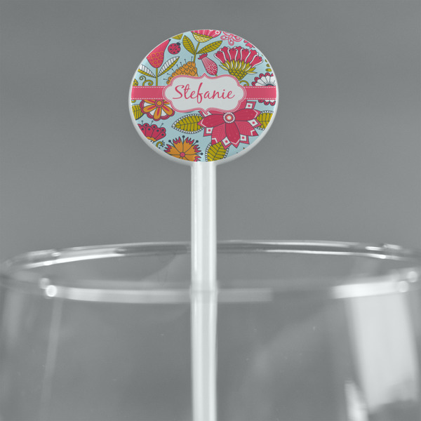 Wild Flowers White Plastic 5.5" Stir Stick - Round - Main