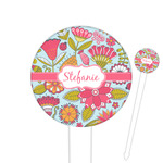 Wild Flowers 6" Round Plastic Food Picks - White - Single Sided (Personalized)