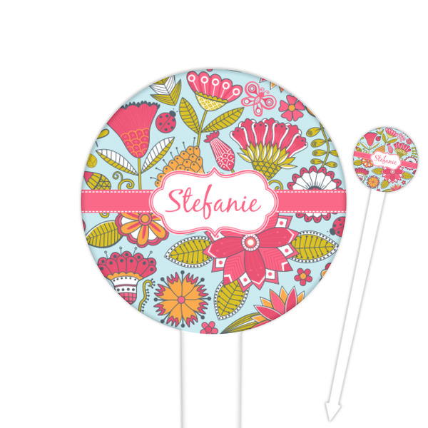 Custom Wild Flowers Round Plastic Food Picks (Personalized)
