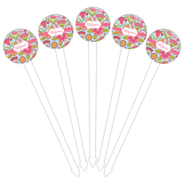 Wild Flowers White Plastic 6" Food Pick - Round - Fan View