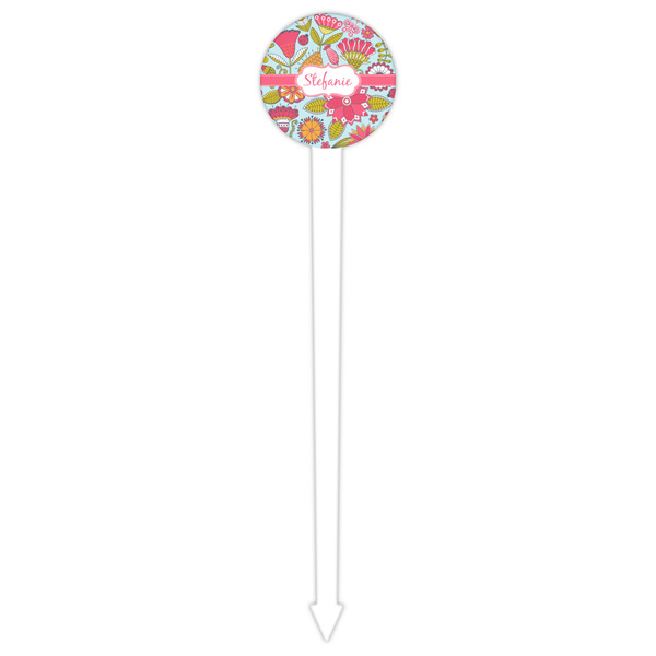 Wild Flowers White Plastic 6" Food Pick - Round - Single Pick