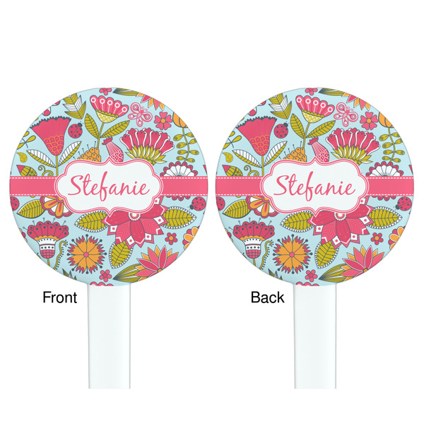 Wild Flowers White Plastic 7" Stir Stick - Double Sided - Round - Front & Back